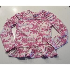 Janie & Jack Flamingo Rashguard Girls Size 6 Pink White Long Sleeve Beach READ